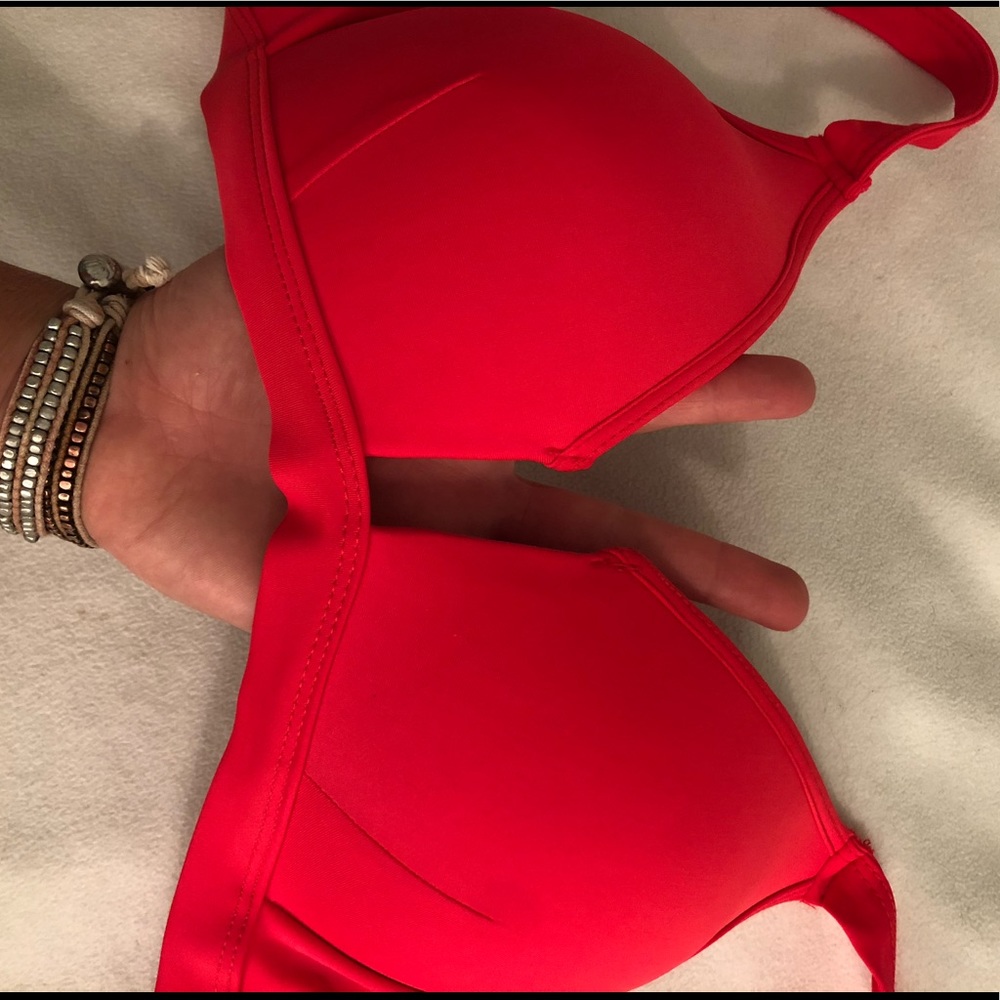 Plunge red bikini top